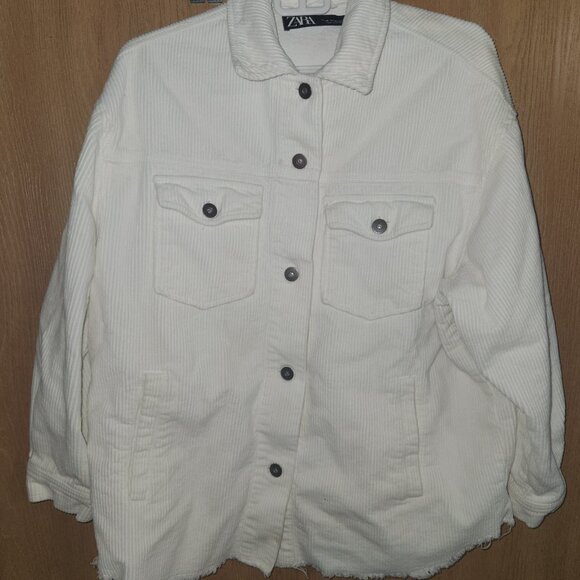 Zara Off White Cropped Corduroy Jacket Shacket Size XS - Picture 2 of 5